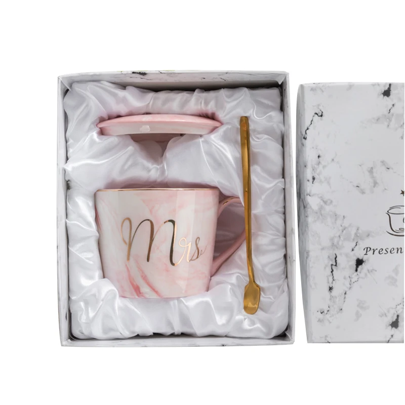 

Handpainted Creative Ceramic Ms/Mrs Coffee Mug Milk Tea Marble Cup Golden Line Porcelain For Lovers Wedding Anniversary Gift Box