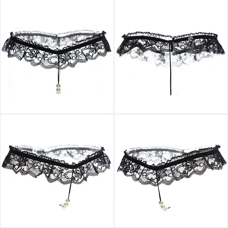 Sexy Women Pearl Panties Lace Crotchless Exotic Apparel Plus Size Thongs Fashion G-String 30