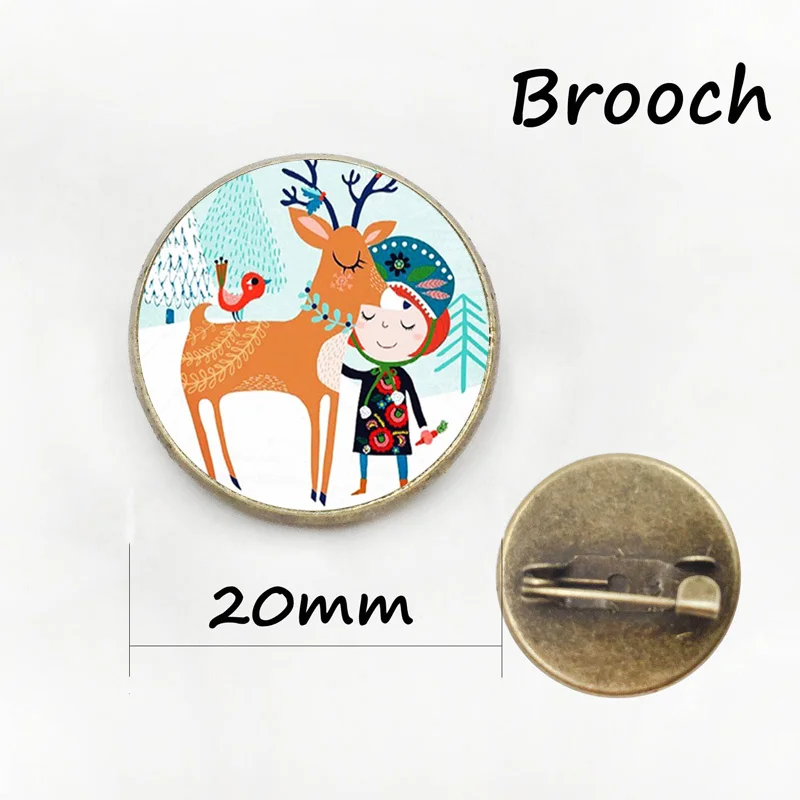 Kawaii Red Owl Antlers Christmas Lights Art picture glass dome badge brooch pins cute animal bird brooches women jewelry