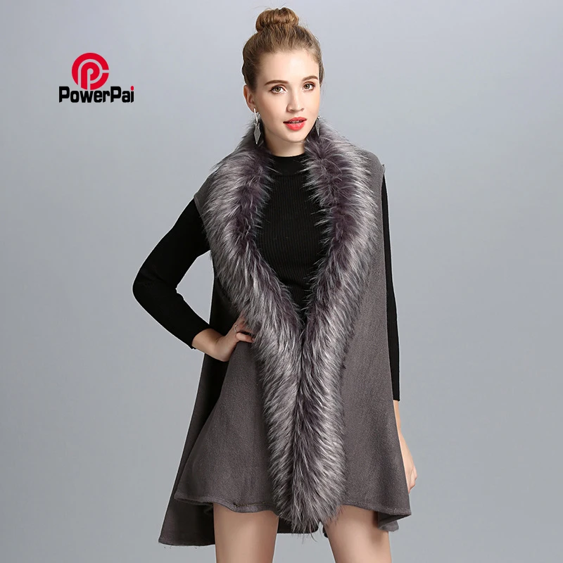 

Women Autumn Winter New Fashion Long Fur Vest Shawl Cape Knit Fox Fur Waistcoat Cardigan Pashmina Coat 5 Colors