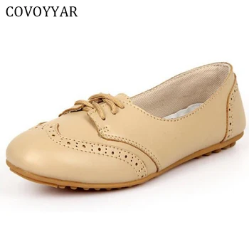 

COVOYYAR 2019 Vintage Women Oxford Shoes Flat Cut Out Brogues Spring Autumn Soft Leather Moccasin White Shoes Size 35-40 WFS184