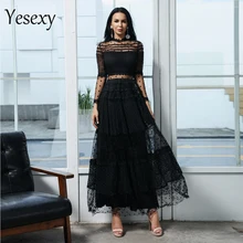 Yesexy, женские сексуальные платья в горошек с высоким воротом и длинным рукавом, женское кружевное платье, повседневное элегантное платье, vestidos VR18309