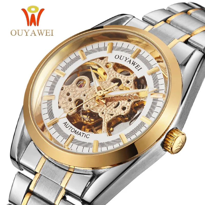 

OUYAWEI Watch Men Mechanical Automatic Luxury Men Gold/Silver/Black Stainless Steel Relogio Masculino Steampunk Montre Homme