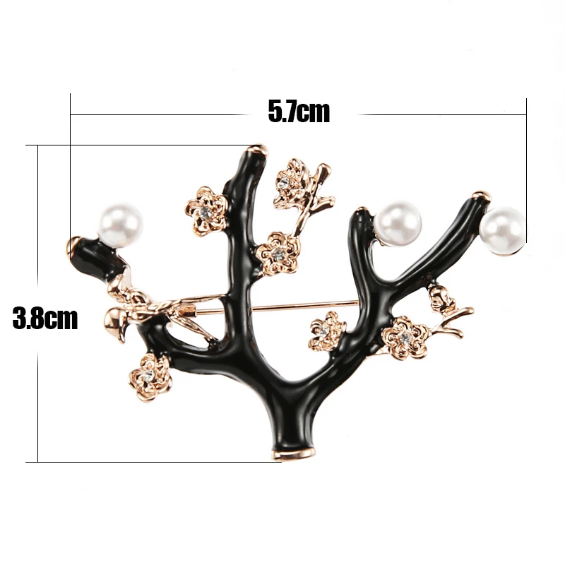TDQUEEN Brooches Black Enamel Tree Branches Bird Pins and Brooches Safety Pin Jewelry Gold Metal Brooch for Christmas Gifts size