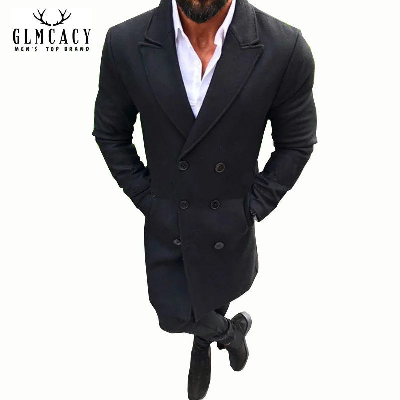 Для Мужчин's Тренч Длинные полушерстяные Slim Fit зимняя куртка двубортный Стенд