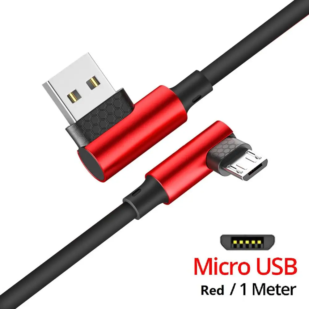 FONKEN Micro USB кабель 90 градусов изгиб зарядный кабель 2.4A L Тип изогнутый зарядный кабель для передачи данных быстрое зарядное устройство Провода кабели для мобильных телефонов - Цвет: Красный