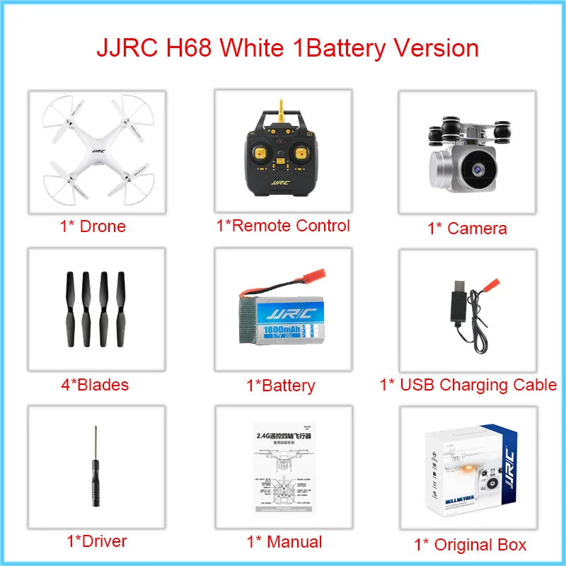 JJRC H68 Радиоуправляемый Дрон с камерой 720P удержание высоты Квадрокоптер Безголовый Радиоуправляемый вертолет Квадрокоптер с камерой 20 минут долгое время полета - Цвет: H68-White-1Bat