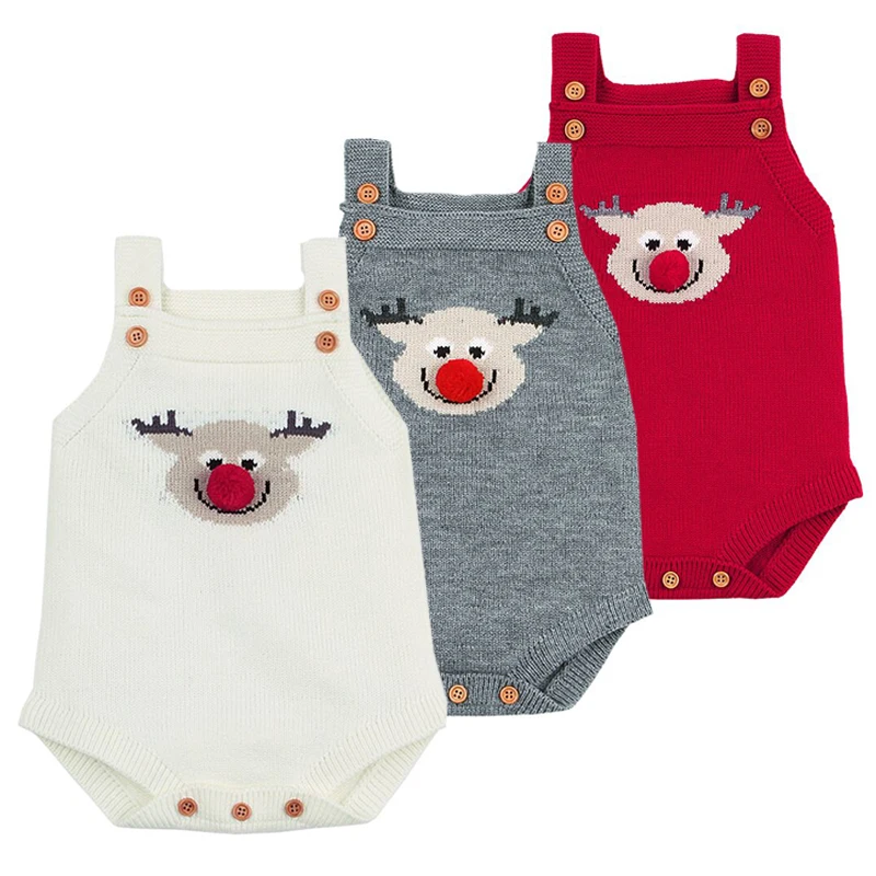 

Christmas Baby Girls Clothes Adorable Deer Knitted Newborns Boys Bodysuits Toddler Infant One Piece Overalls Children Costumes