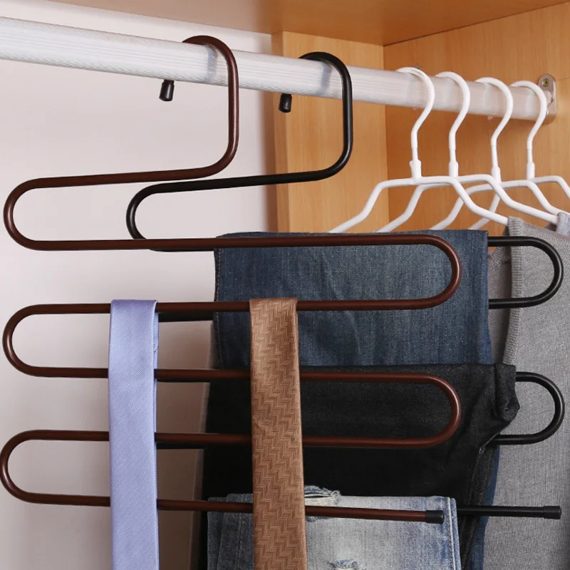 Stainless Steel Hanger 5 Layers Wardrobe Storage Organization S Pants Trousers Scarfs Belt Towel Storage Clothes Drying Rack