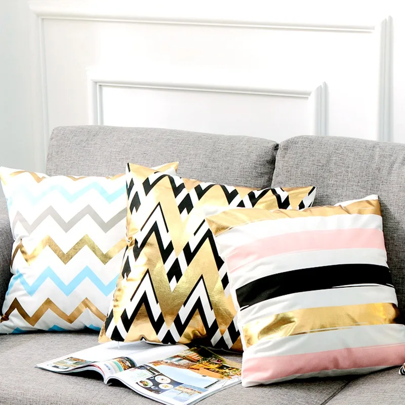 

Mordern Geometric Colorful Bronzing Cushion Decorative Pillow Gold Foil Pillowcase Home Decor Sofa Throw Pillows Almofada 17inch