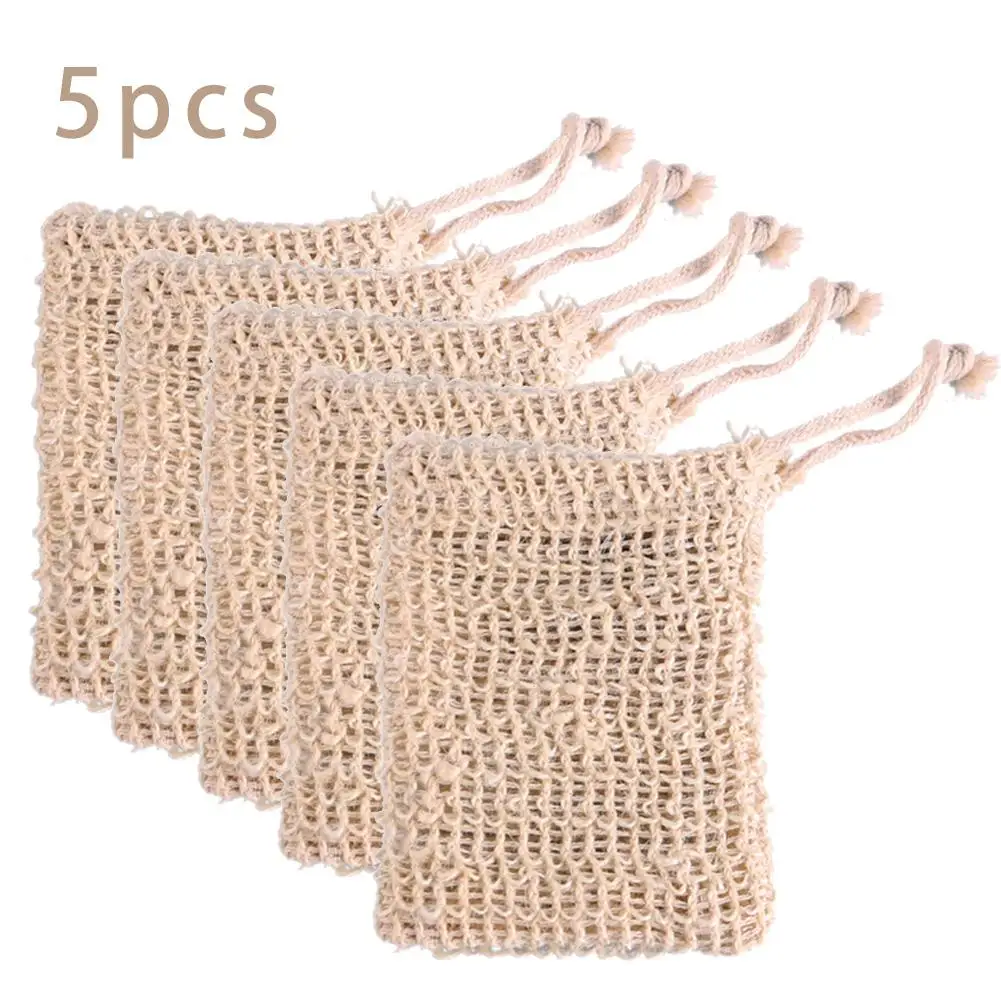 

5 Pcs Natural Handmade Cotton Sisal Soap Bag Exfoliating Cleansers Soap Saver Pouch Holder Bath Soft Foaming Massage Organic Bag