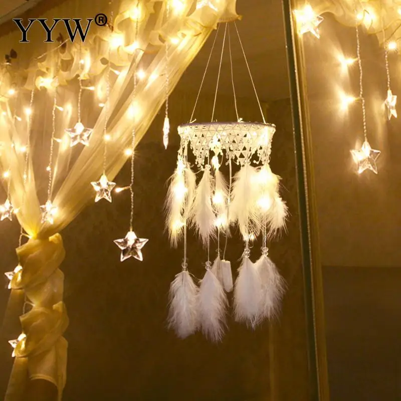 

Led Light Dream Catcher Nordic Hanging Room Decoration Feather Hunter Substance Dreamcatcher Car Hoops Scandinavian Style Decor