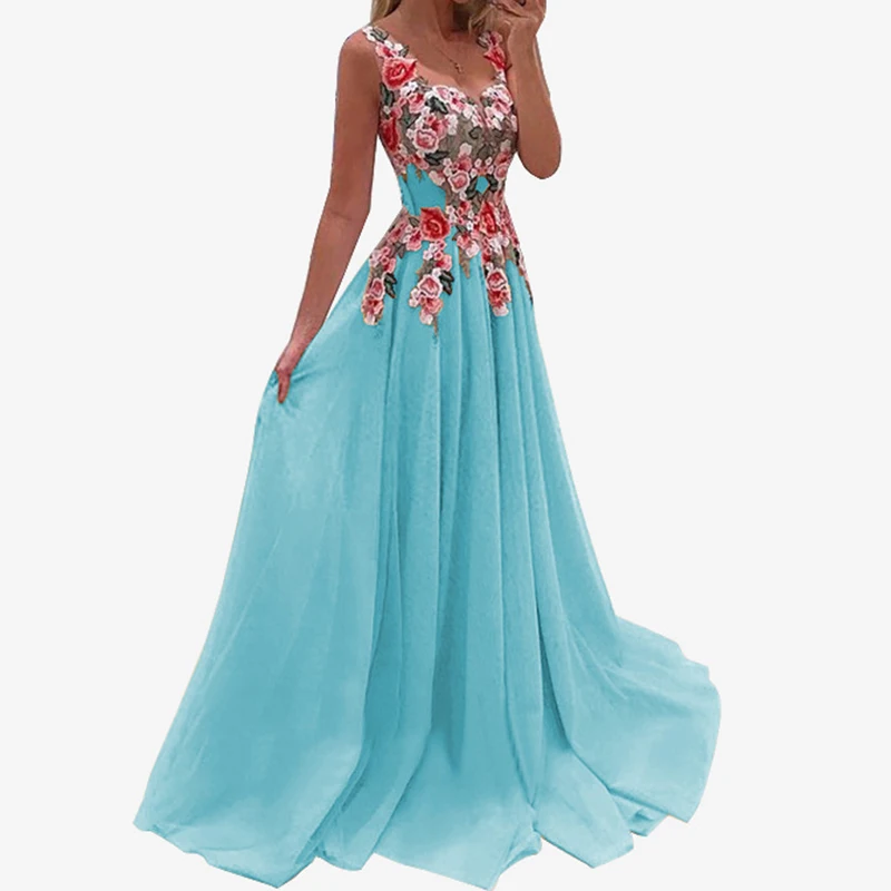 

Elegant Lady Dress Sleeveless Floral Ball Gown Formal dress Evening Party Dress