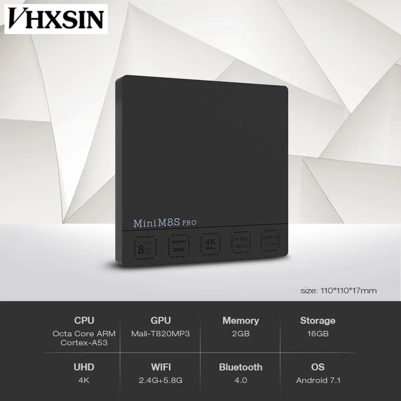 VHXSIN Mini M8S PRO 50 шт. Смарт ТВ-приставка Amlogic S912 Восьмиядерный приставка Android 7 1 BT 2G RAM