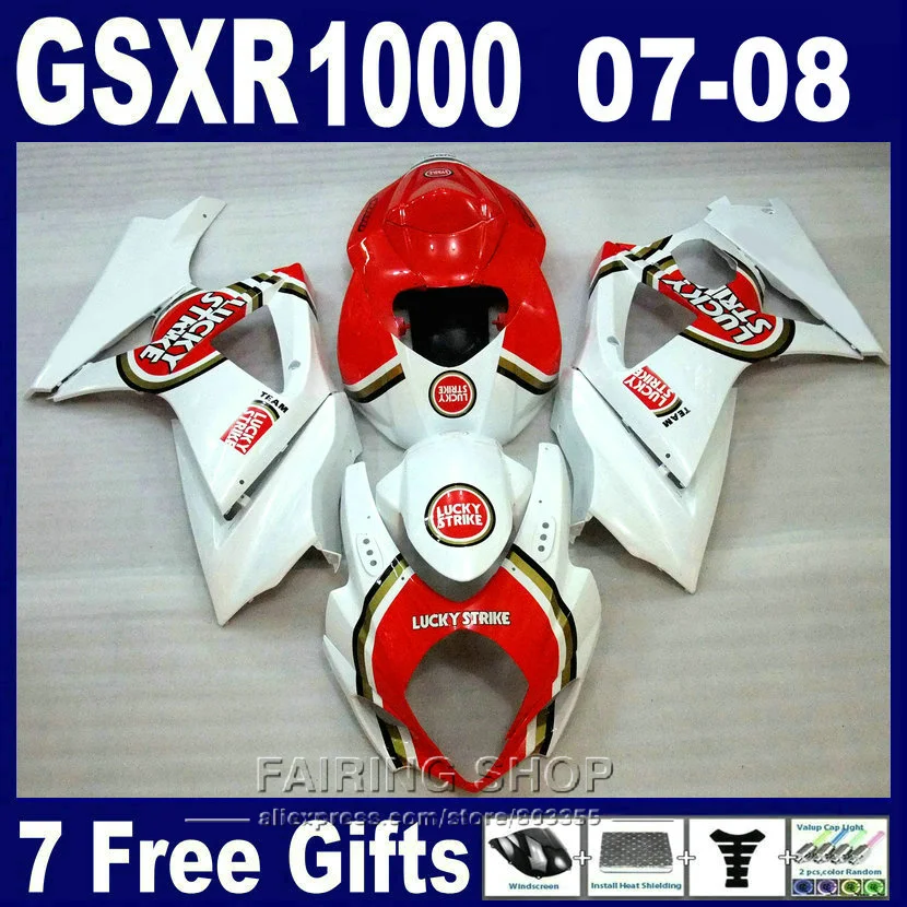 New hot motorcycle fairing kit For Suzuki GSXR 1000 07 08 white red fairings set GSXR1000 2007