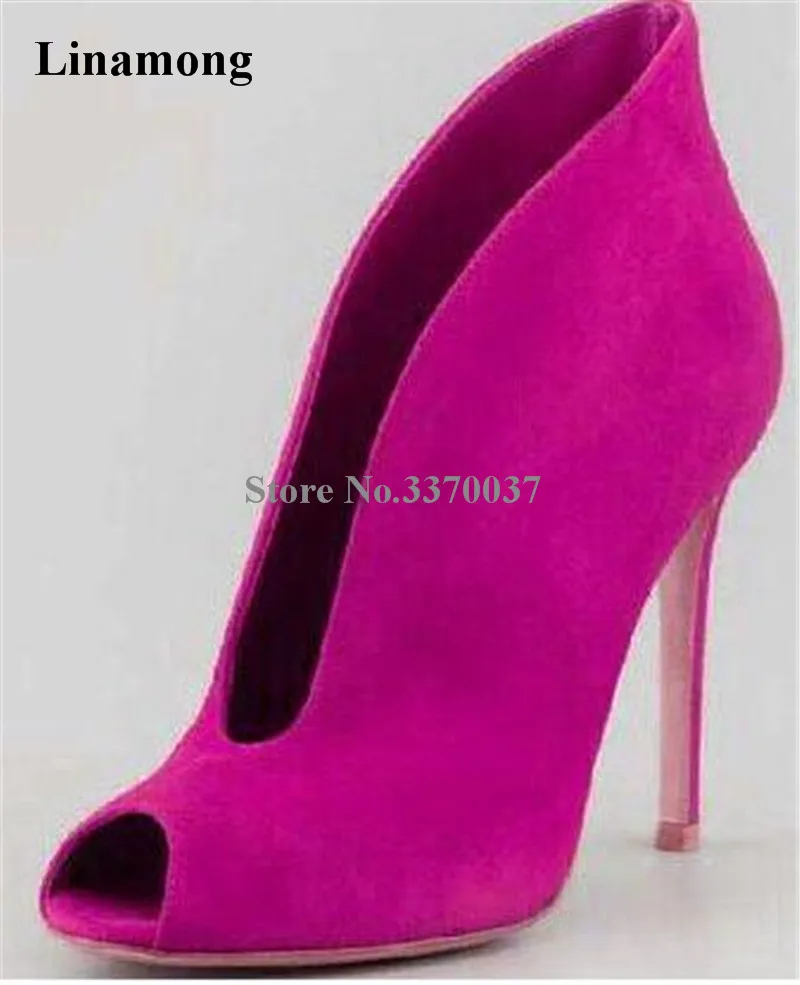 

New Fashion Women Open Toe Suede Leather Slip-on Short Boots Cut-out High Heel Ankle Booties Red Blue White Black Colors