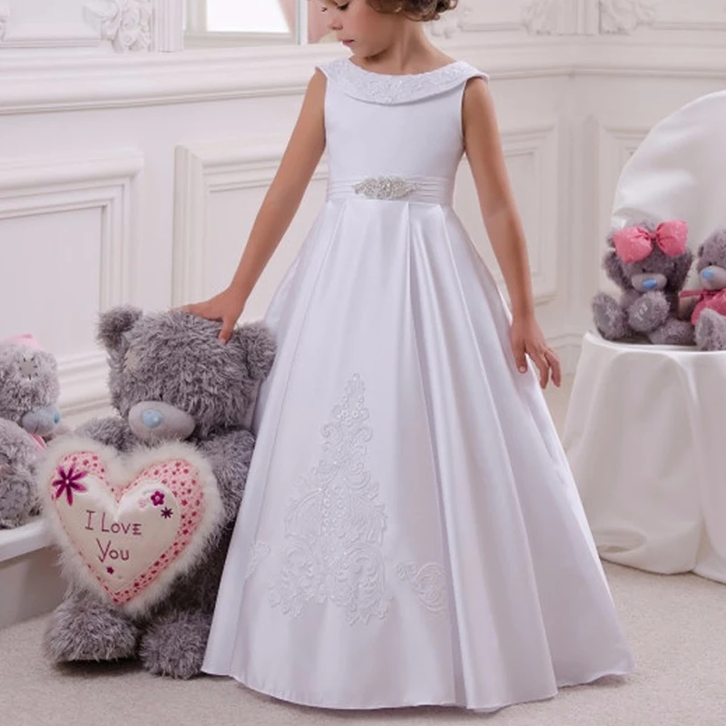 Атласное платье принцессы для маленьких детей; Вечерние Платья с цветочным узором для девочек; Свадебные платья для первого причастия; Платья для особых случаев