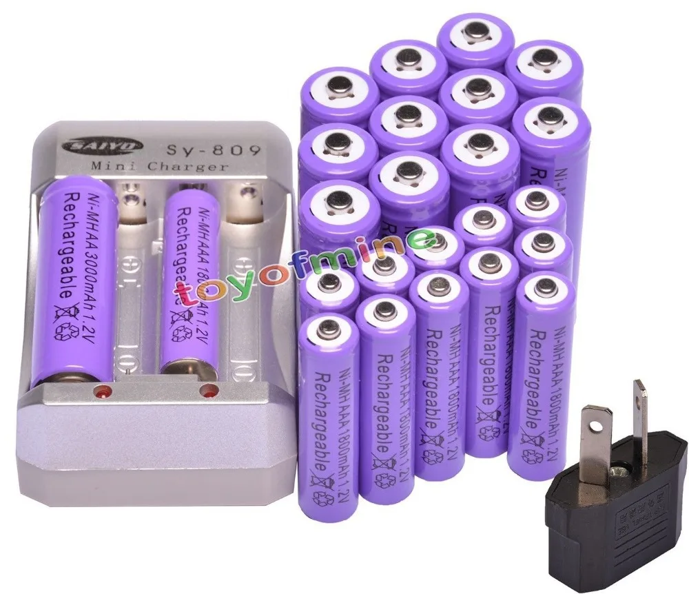 12x AA 3000 mAh+ 12x AAA 1800 mAh 1,2 V Ni-MH фиолетовый аккумулятор+ USB зарядное устройство