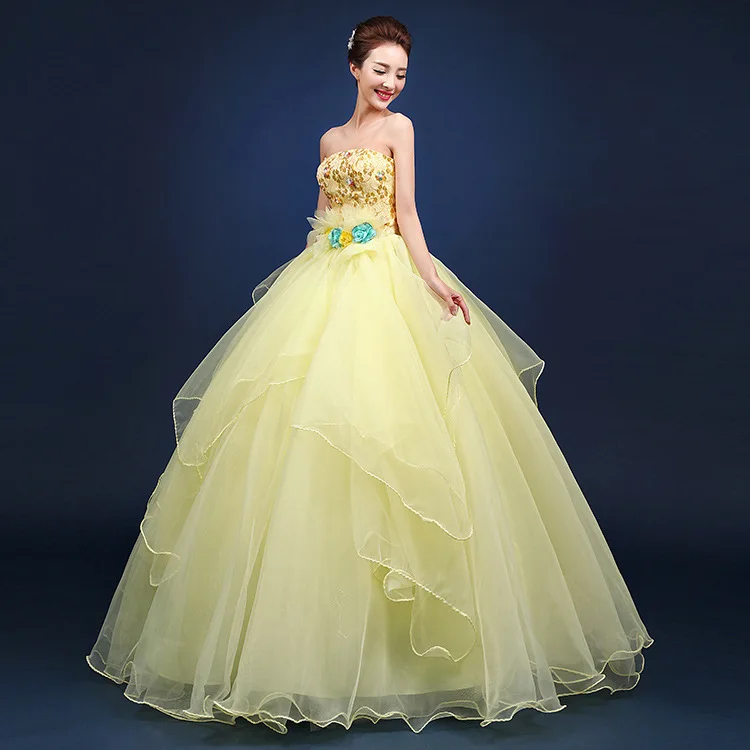 Пышные платья дешевые органза Желтый длина до пола недорогие подростковые платья сладкий 16 платья Vestido 15 Anos