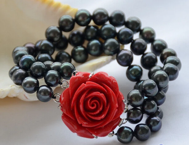 БЕСПЛАТНАЯ ДОСТАВКА >>>@@ 1025 3row 8 \черный круглый браслет перлы пресной воды БЕСПЛАТНАЯ ДОСТАВКА >>>@@ 1025 3row 8 \черный круглый браслет перлы пресной воды