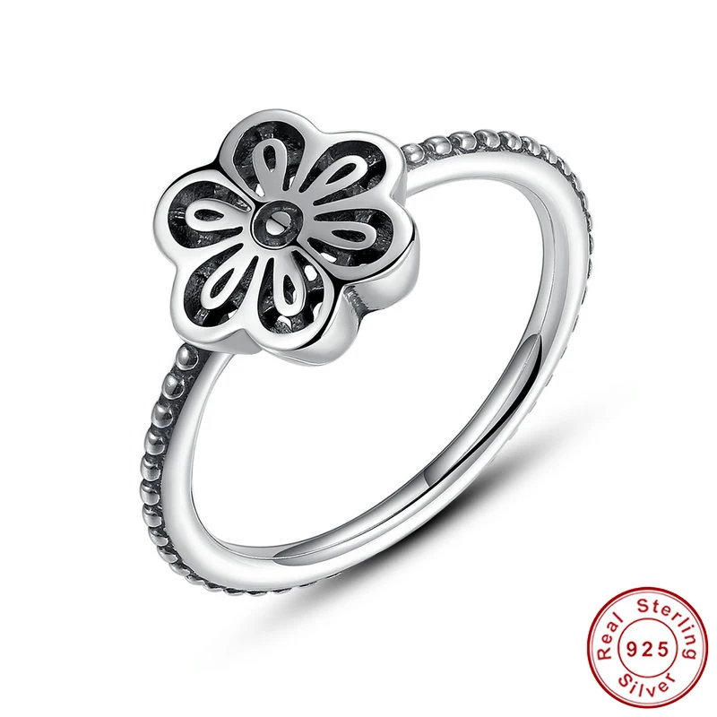 Vintage 925 Sterling Silver Flower Floral Daisy Lace Ring Authentic