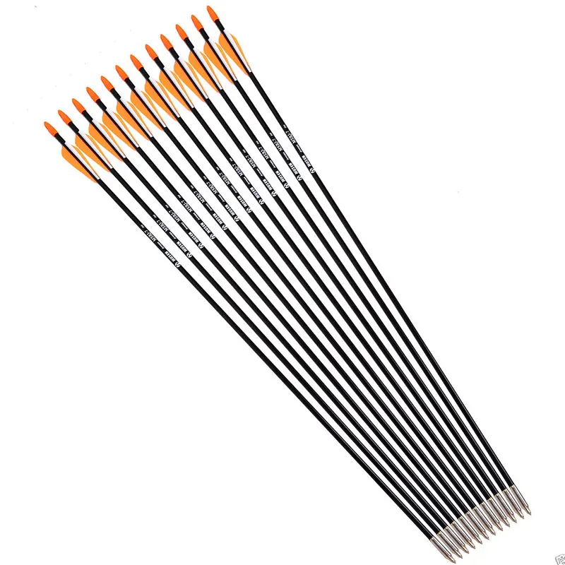 

Free Shipping Shooting Fiberglass Arrow 31" Spine700 with Orange Feather for Recurve Bow Arrow or Long Bow Fiber Arrows