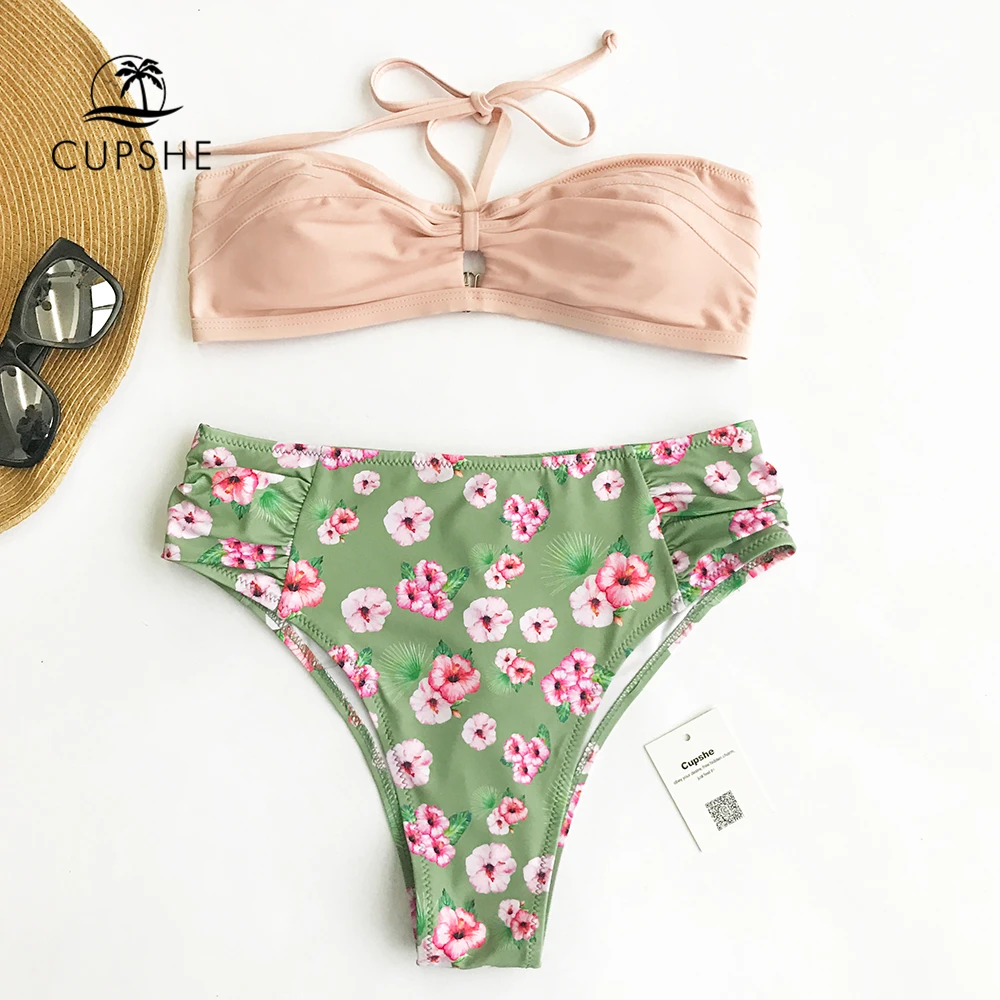 CUPSHE Bikinisets voor dames, tweedelige badpak, diepe hals, halter
