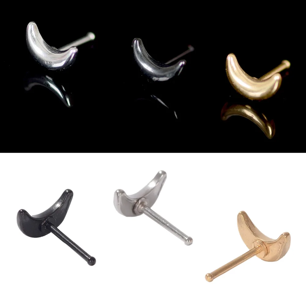 Gold Silver Stainless Steel Moon Nose Ear Stud Piercing Thread Labret Lip Rings Cartilage Helix Studs Jewelry | Украшения и