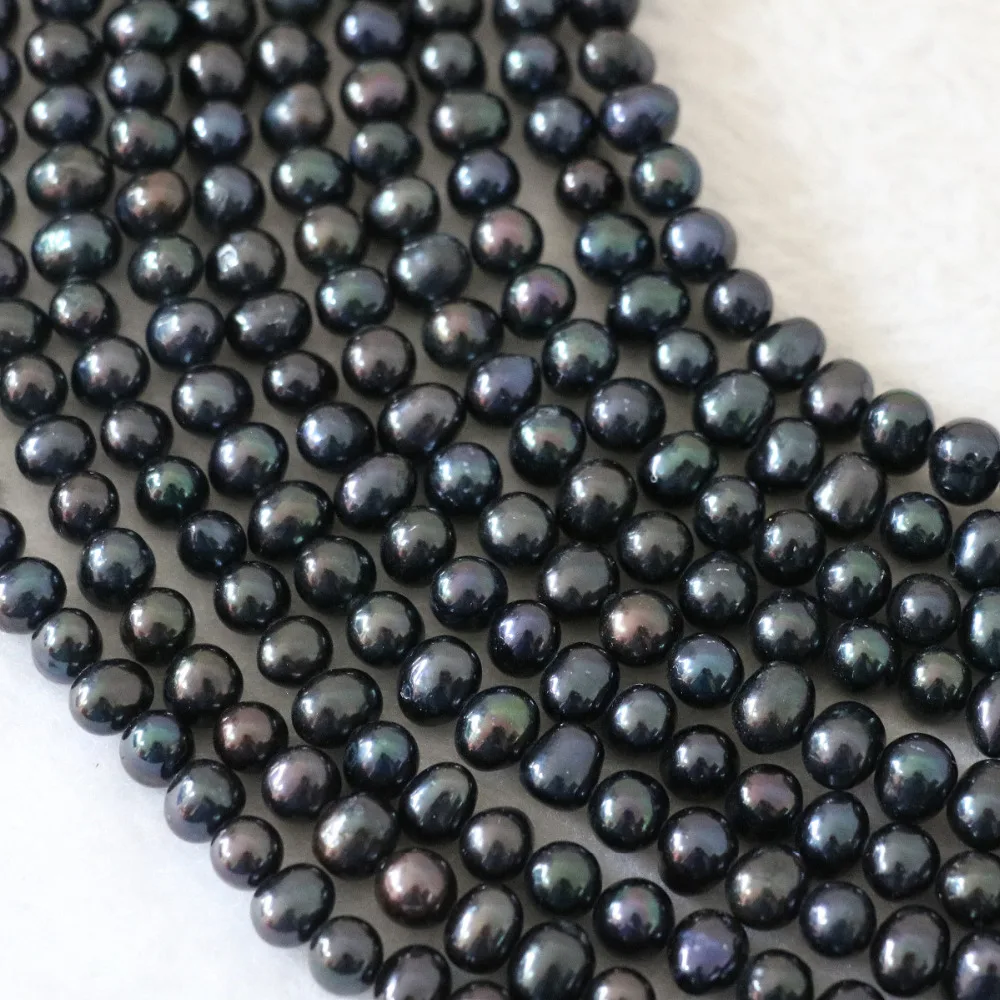 Natural Freshwater cultured black pearl approx round 7-8mm beauty high grade ceremony weddings gift jewelry making 15inch B1335