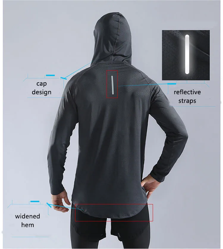 WOSAWE спортивная рубашка для фитнеса, бега, тренажерного зала, длинная быстросохнущая Спортивная одежда для мужчин, тренировочная Спортивная одежда для бега
