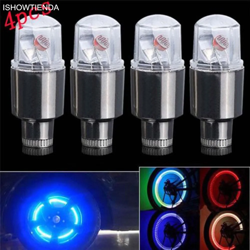 

ISHOWTIENDA 4pcs Bike Car Motorcycle Wheel Tire Tyre Valve Cap Neon LED Flash Light Lamp Hot Bike Car Motorcycle Flash Light New