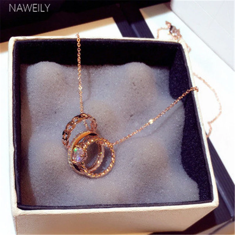 

Fashion Circle Zircon Pendant Necklace For Women Gold Silver Chain Clavicle Necklaces Jewelry Choker Necklace Colar