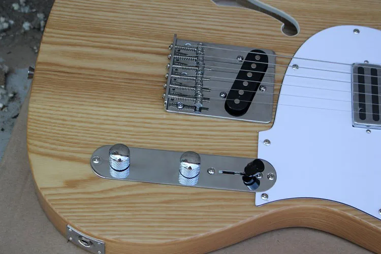 

TL electric guitar, Ash semi hollow wood color vertical custom guitar, silver chrome hardware Free shipping