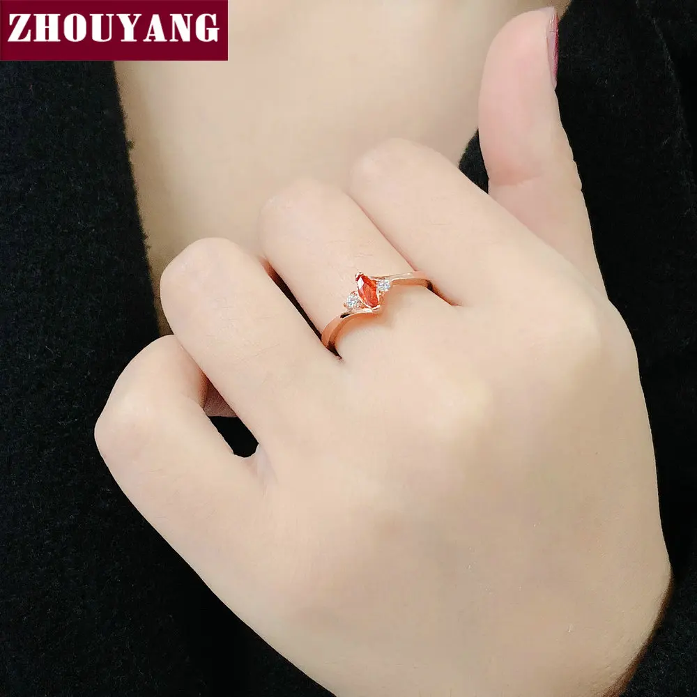 ZHOUYANG кольца для женщин, разные цвета на выбор, Простые овальные фианиты из розового золота, свадебный подарок, модное ювелирное изделие R797 R804