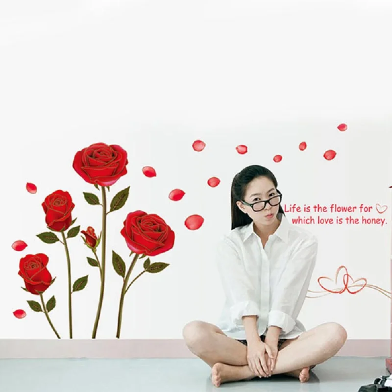 Новая Съемная Настенная Наклейка с цитатой красной розы Life Is The Flower настенная