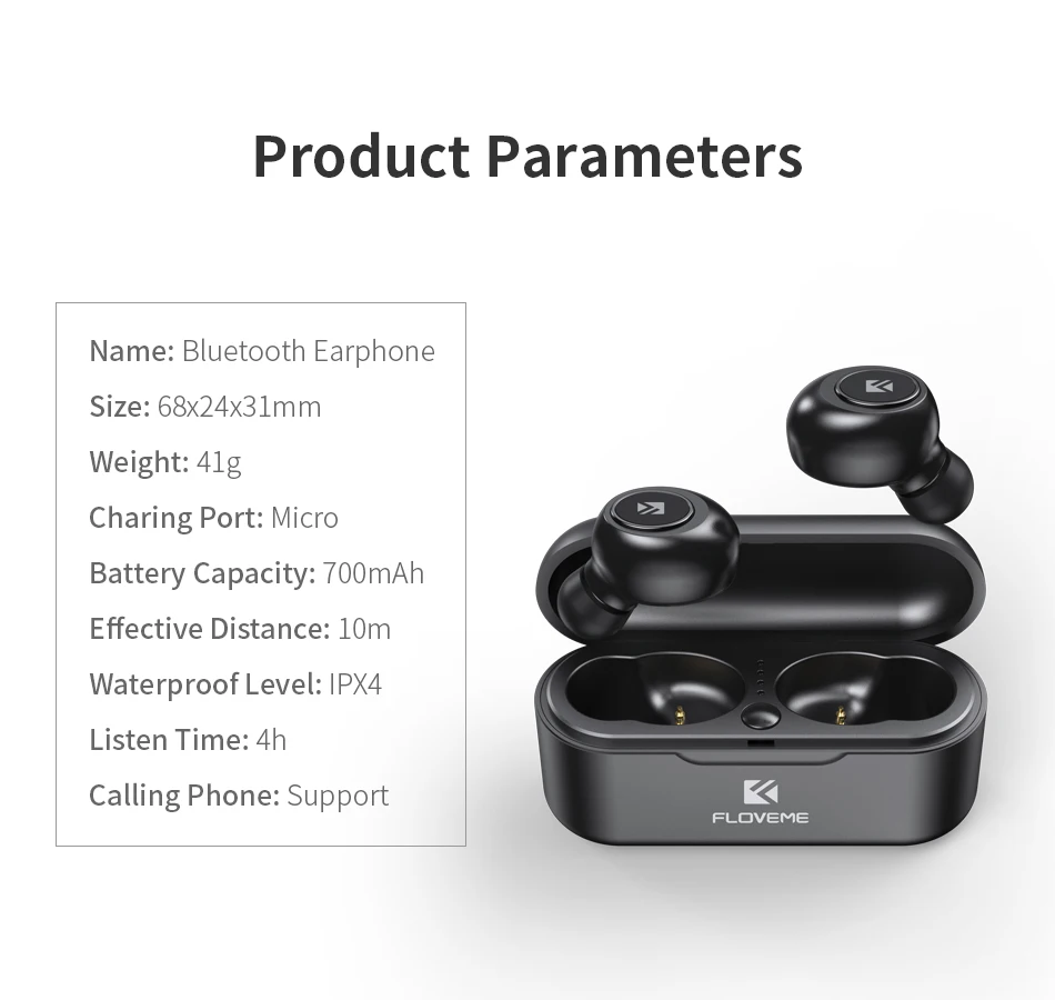 FLOVEME Mini TWS5.0 Wireless Bluetooth Earphone Earphones Headphone Headset 3D Stereo Sound Earbuds Dual Microphone Charging Box