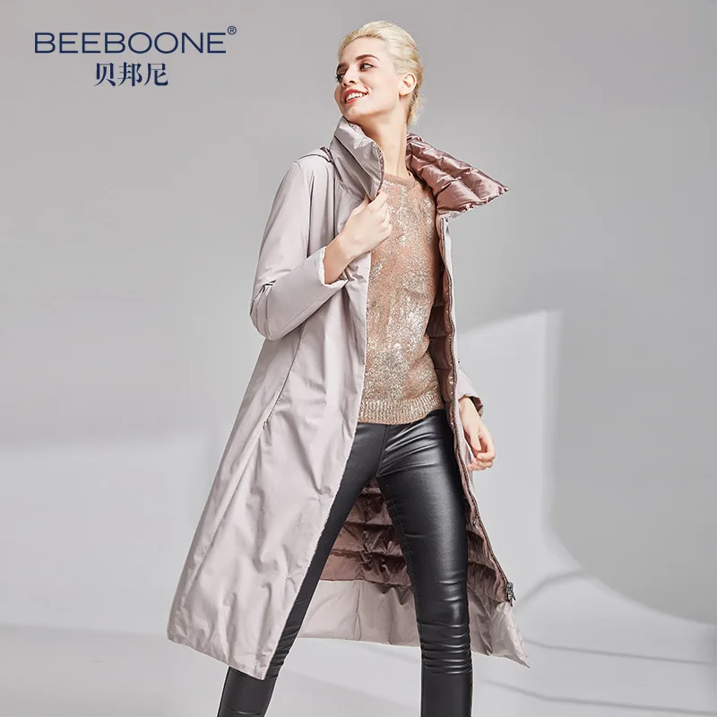 Женская ветровка BEEBOONE Длинная утепленная пуховая куртка в Корейском стиле Осень