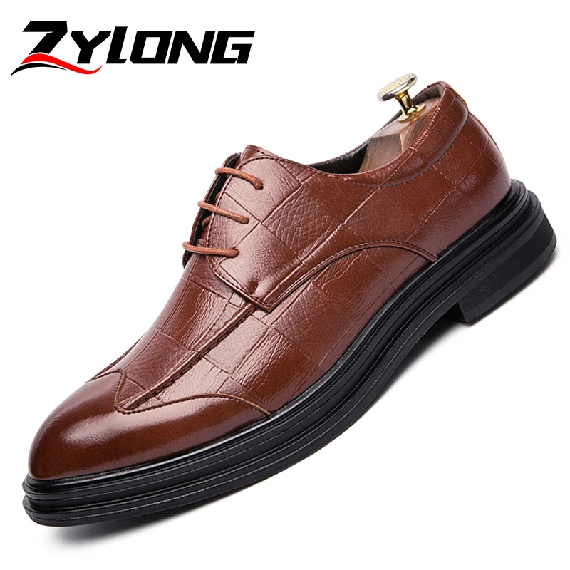 

Men Dress Shoes Brown Fashion Italian Designer Business Office Shoes Black Lace Up Leather Formal Shoes Male Oxfords Shoes