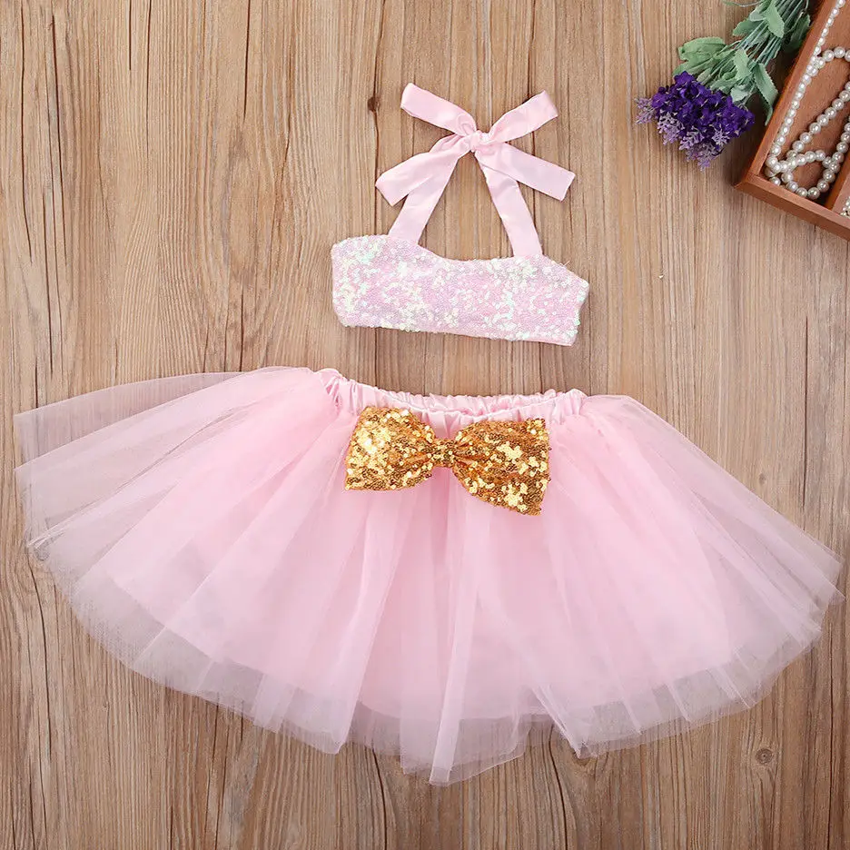 

New Brand Kid Baby Girls Clothes Sequins Tops +Tutu Skirts 2PCS Baby Set Little Girl Clothing Sets ,Pink 0-3T