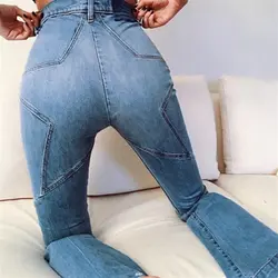Сексуальная пятиконечная звезда джинсы брюки Винтаж узкие Высокая Талия Джинсы для Для женщин Push Up джинсы стретч Для женщин джинсовые