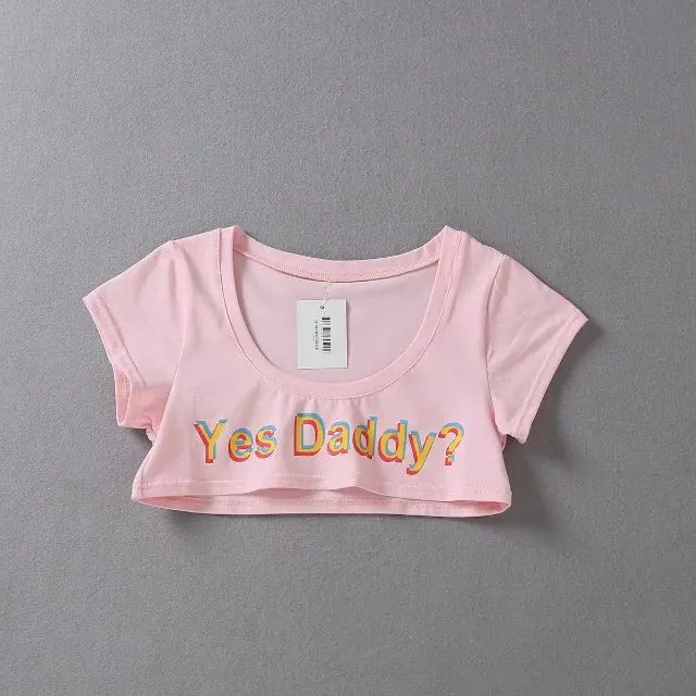 Fun Women's Tumblr Cute Sexy Kawaii Yes Daddy Prints Cotton T Shirt Daddy Girl Short Crop Tops Women Comfy Cotton Blend Short