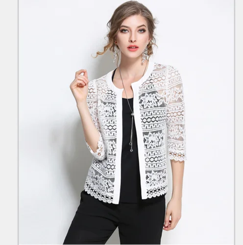 2018 جديد إمرأة زائد حجم الملابس 5xl 4xl الصيف السيدات الربيع الصيف سترة معطف أسود الكروشيه مثير الإناث الدانتيل الأبيض سترات 2018 جديد إمرأة زائد حجم الملابس 5xl 4xl الصيف السيدات الربيع الصيف سترة معطف أسود الكروشيه مثير الإناث الدانتيل الأبيض سترات