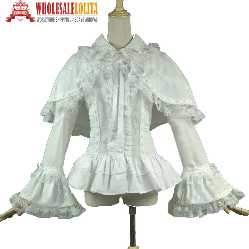 Victorian Gothic White Cotton Romantic Lace Ruffle font b Blouse b font font b Shirt b