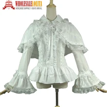 Victorian Gothic White Cotton Romantic Lace Ruffle Blouse Shirt with Cape Ghost Theatrical