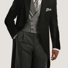 Утренний Стиль Одна кнопка Черный Жених Смокинги друзей жениха Мужские свадебные костюмы для выпускного вечера Жених(куртка+ брюки+ жилет+ галстук) K: 588