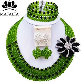 

Majalia Olive green and Black Crystal Beaded Pretty African Jewelery Set Nigerian Wedding Clothing Jewelery Sets 5ST007