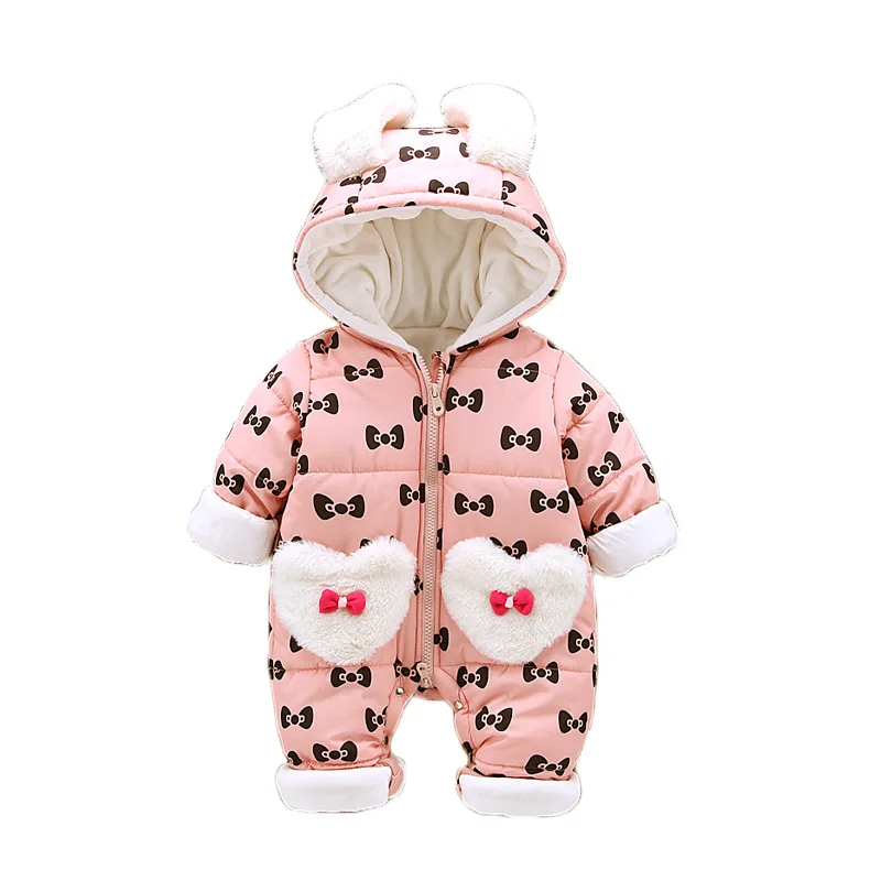 

Winter Newborn Rompers Thick Warm Baby Girls Clothes 2018 Brand Print Toddler Baby Jumpsuit Overalls Infant Clothing Outfit