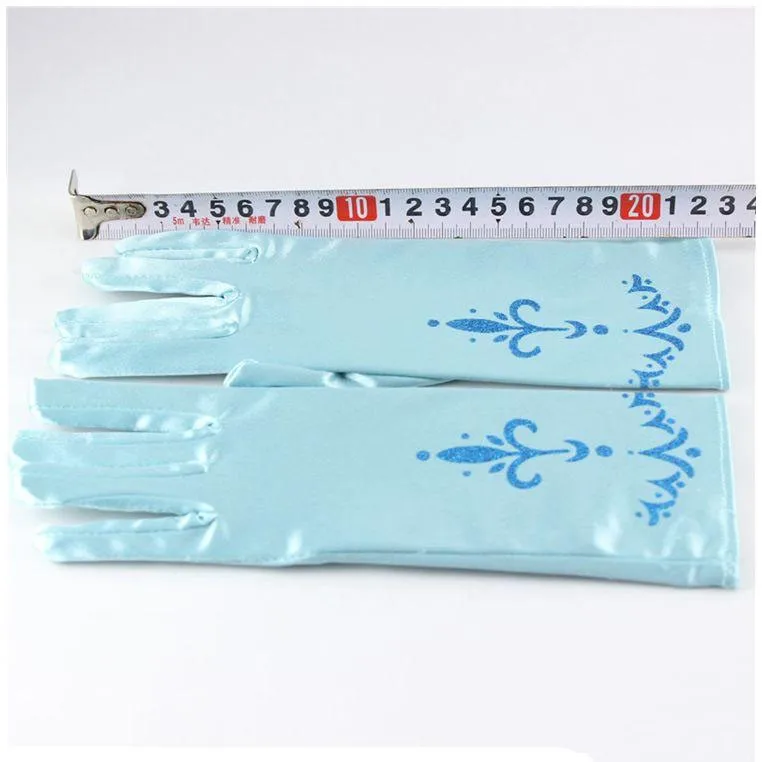 shake baby's hand Girl Elsa Coronation Gloves Long Finger Gloves 24cm Sequins Printed Clothing Girl Halloween Party Princess Costume Accessories baby headband