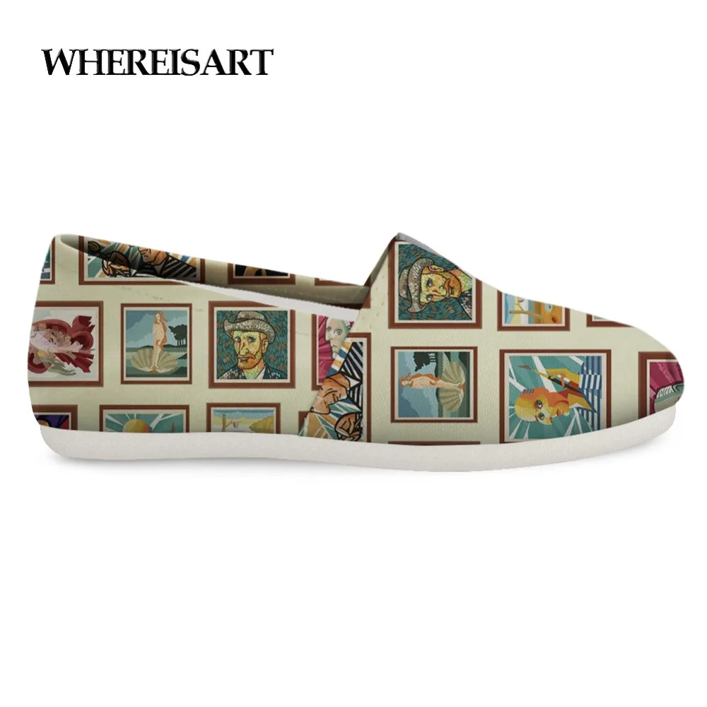 WHEREISART Art Gallery Pattern Men Shoes Casual Soft Canvas Men Flats Shoes Character Print Sneakers For Teenage Boys Lazy Shoes