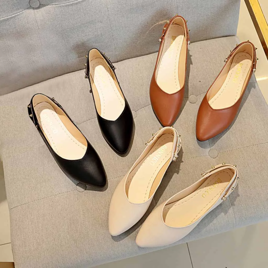 Casual pumps women shoes Ladies Slip On Pointed Toe Rivet Loafers Slippers Singles wedding shoes woman #1220